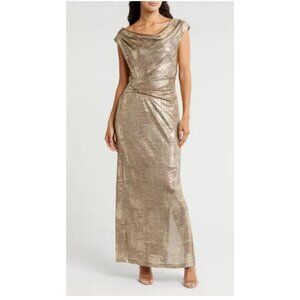Connected Dress Gold 16 Stretch Maxi Formal Party Wedding Cruise Washable NEW